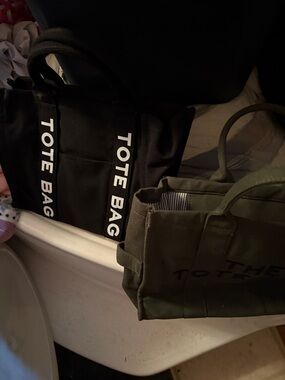 Everyday Canvas Tote Bag with Bold Strap Detail - Black and Olive